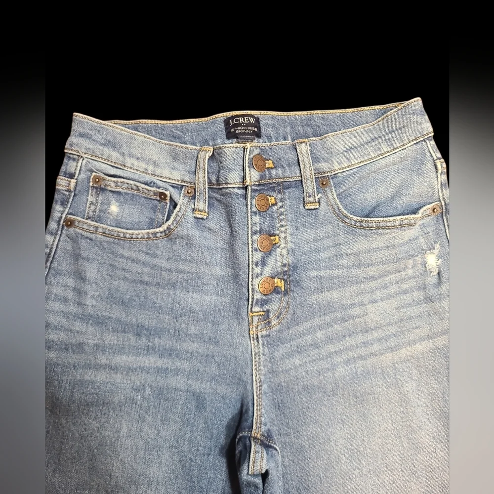 J. Crew Light Distressed Button Fly High Rise Skinny Jeans Size 26